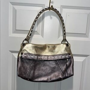 B. Makowsky Hobo bag purse shoulder two toned gold pewter silver